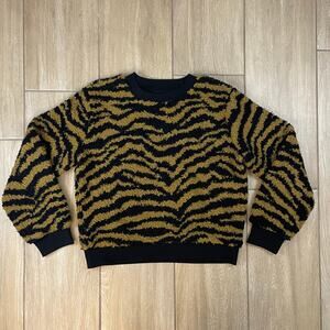 Lou & Grey Sweater M Fuzzy Tiger Stripe Animal Print Crewneck Pullover Soft Knit